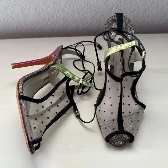 Sophia Webster Mesh Polka Dot Tri Color Metallic Peep Toe Heels Sz: 8 - Picture 3 of 13